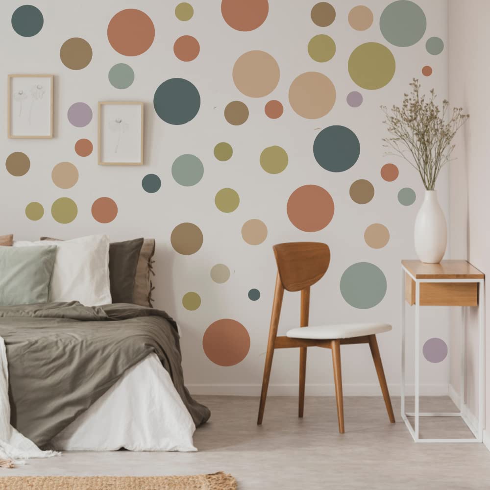 Runtoo polka dot decals add modern boho flair to the bedroom.