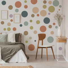 Runtoo polka dot decals add modern boho flair to the bedroom.