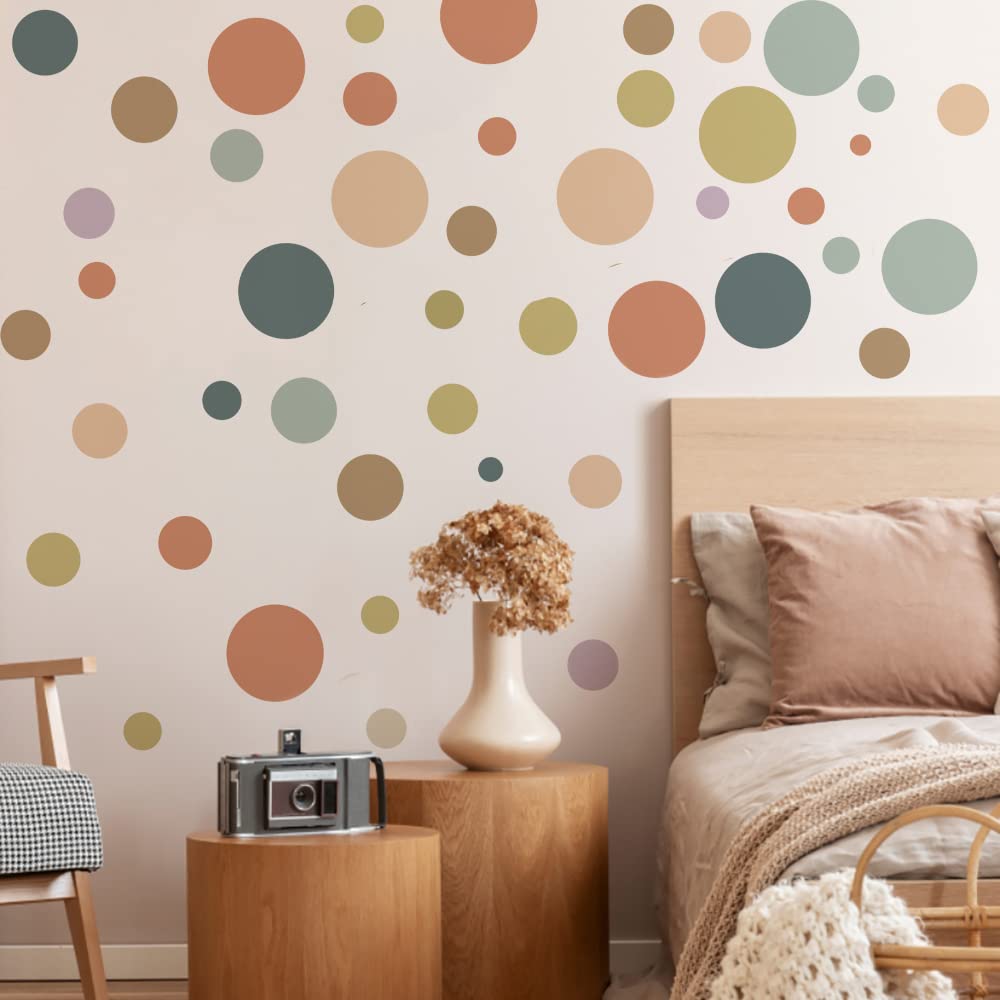 Runtoo wall decals decorate the nursery with soft Morandi dots.