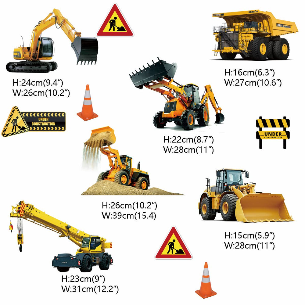 Runtoo construction signs wall stickers create interactive, themed play areas.