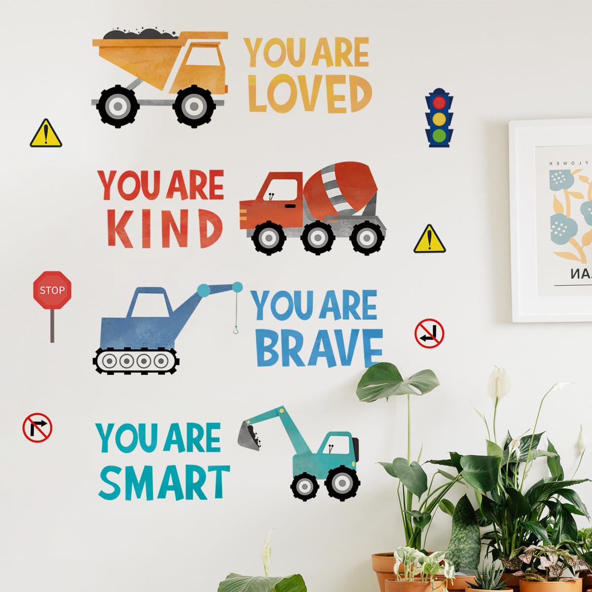 Runtoo construction wall decals boho trucks brighten kids room with playful charm.