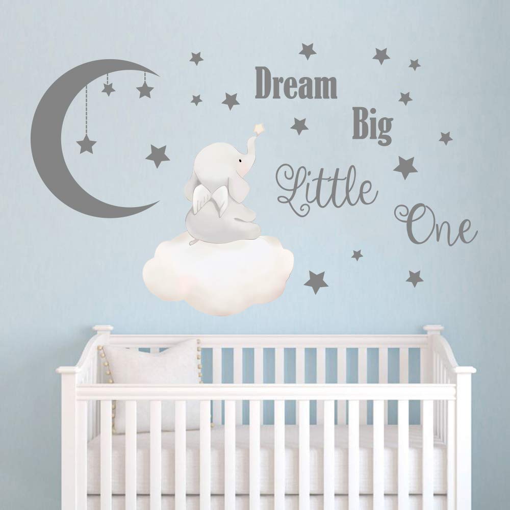 Runtoo Dream Big Little One elephant wall decal adds cozy nursery charm and daily motivation.