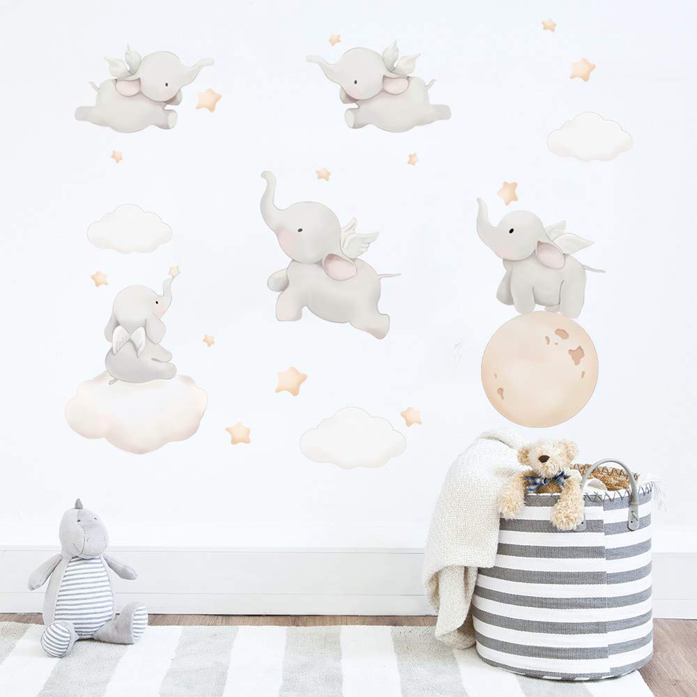 Runtoo Elephant Wall Decal in baby room adds playful charm and easy decor update.