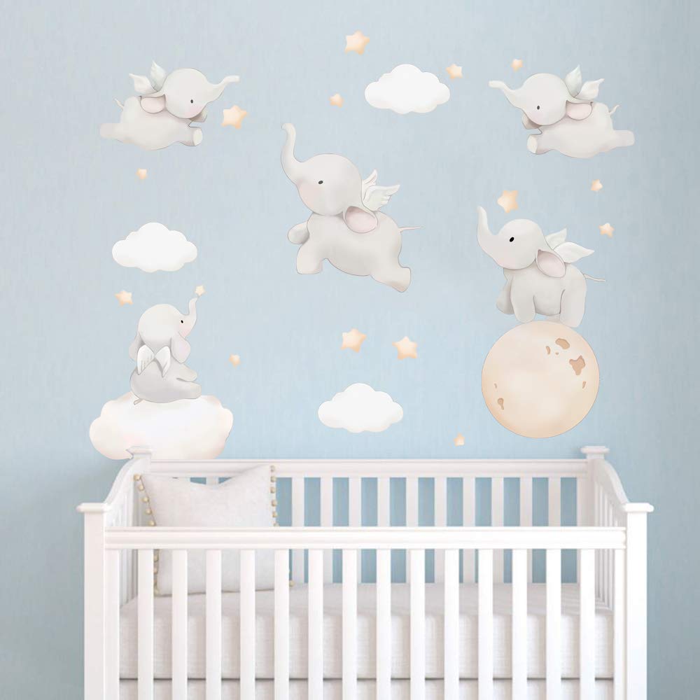 Runtoo Elephant Wall Decal nursery scene promotes a cozy, imaginative space.