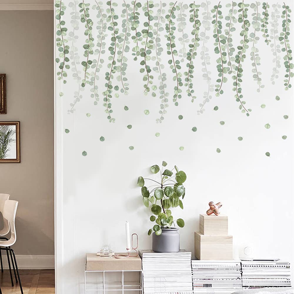 Runtoo Eucalyptus Leaves Wall Decal enhances living room with calming greenery