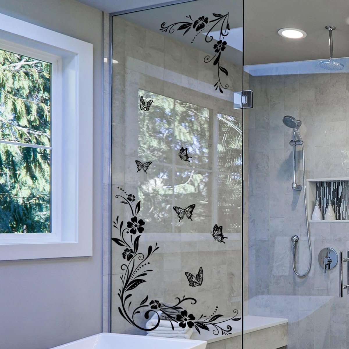 Runtoo Flower Vines wall stickers display black vines on wall, creating dramatic focal point