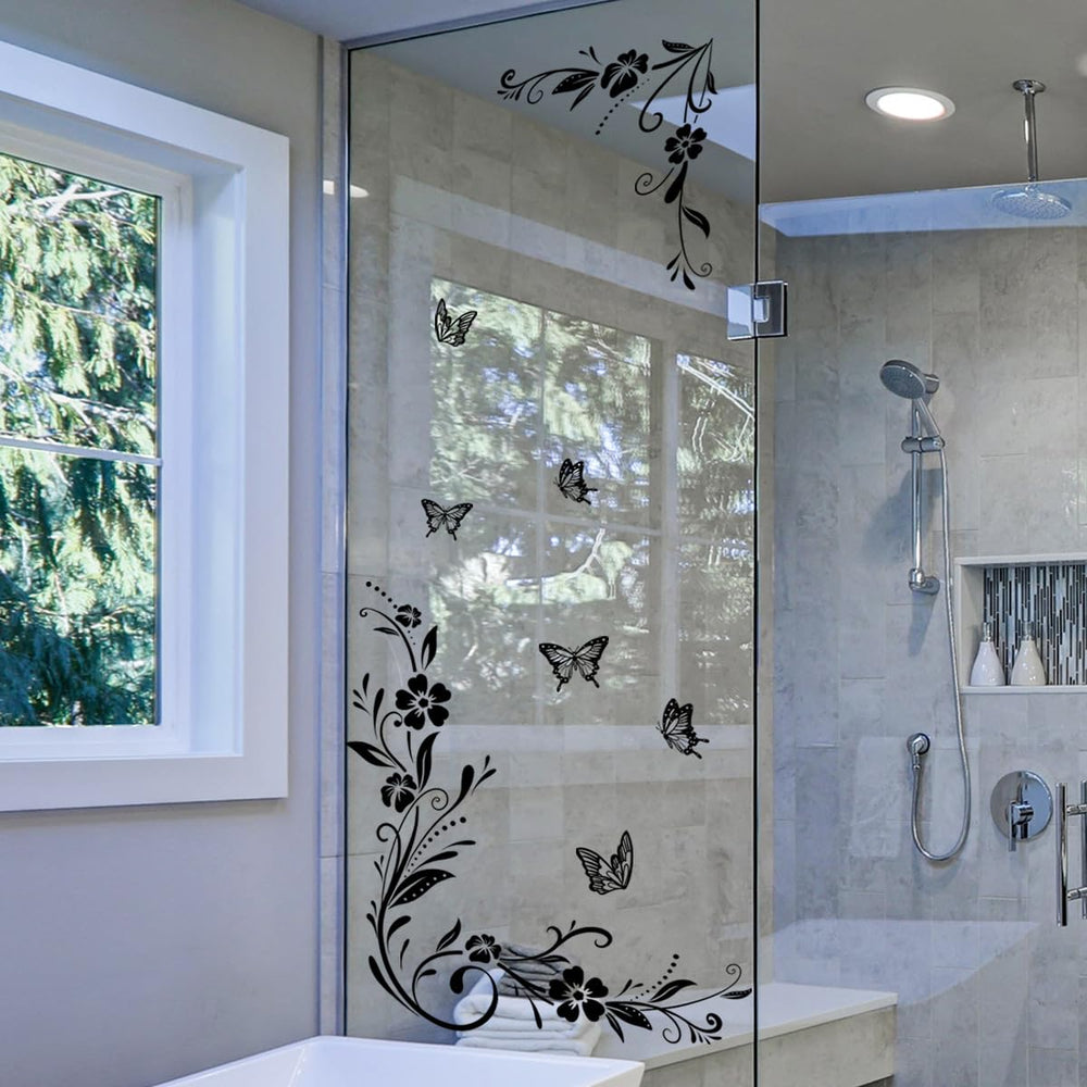Runtoo Flower Vines wall stickers display black vines on wall, creating dramatic focal point