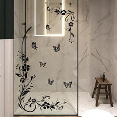 Runtoo Flower Vines wall stickers show butterflies on glass for private, stylish atmosphere