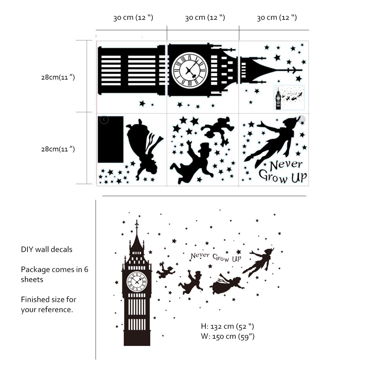 Runtoo London silhouette decal works on walls, tiles, and mirrors for versatile decor.