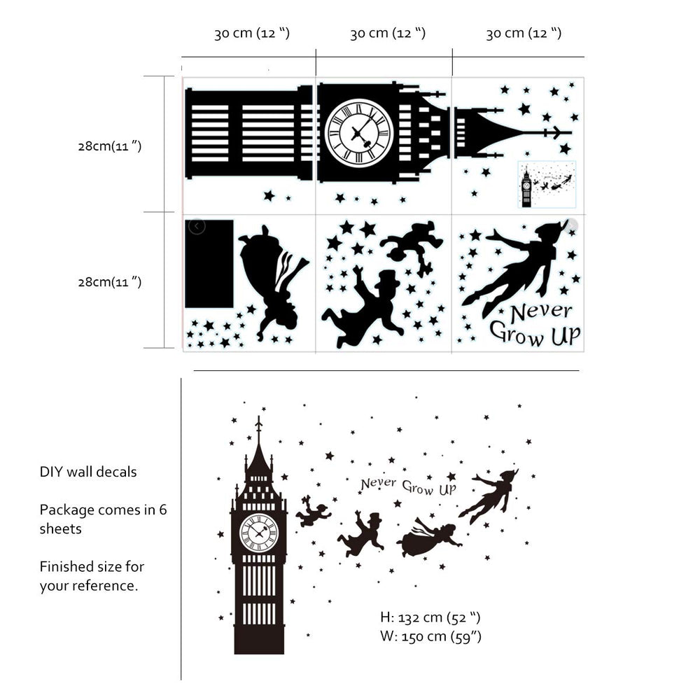 Runtoo London silhouette decal works on walls, tiles, and mirrors for versatile decor.