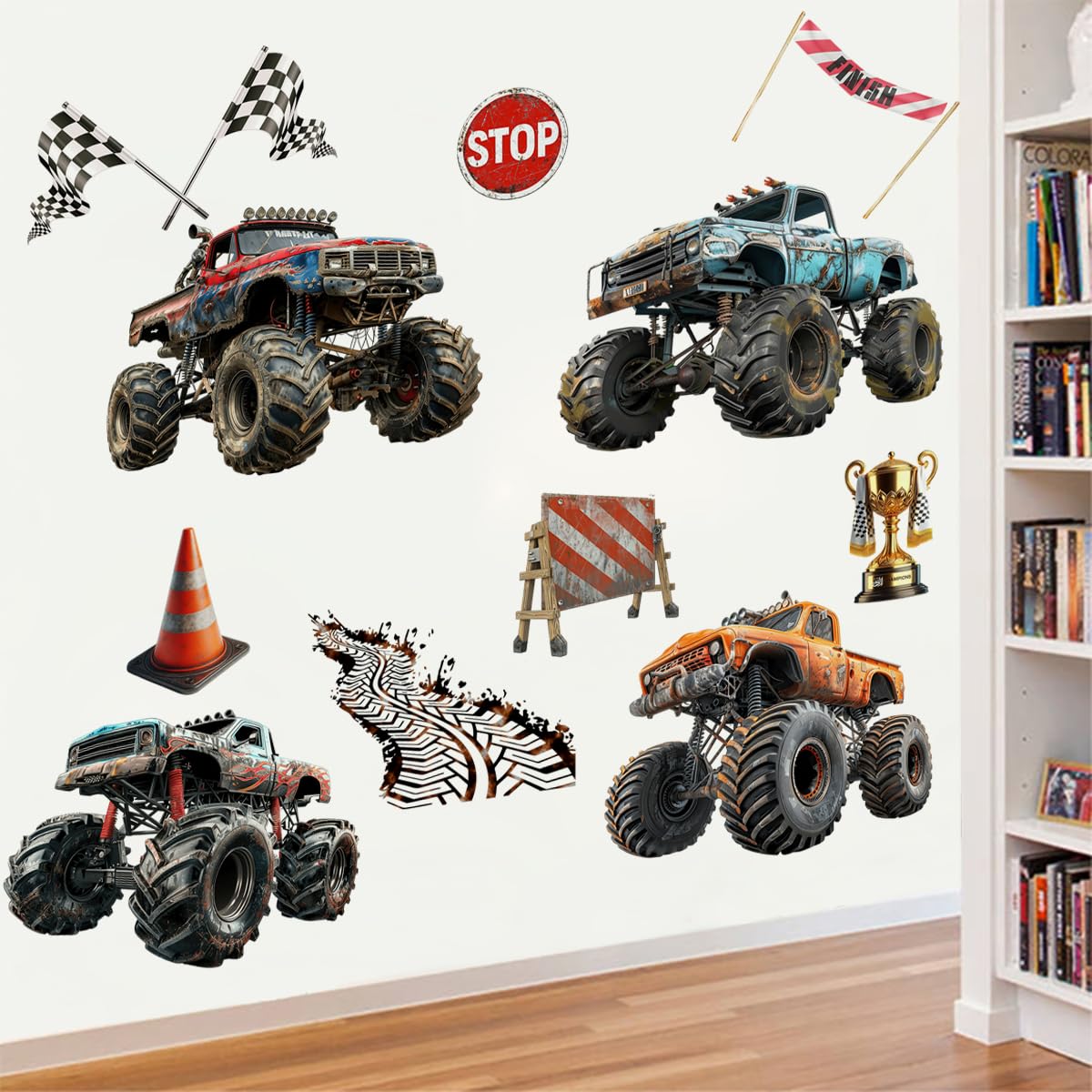 Runtoo road elements wall decals add racing vibes and engaging detail.