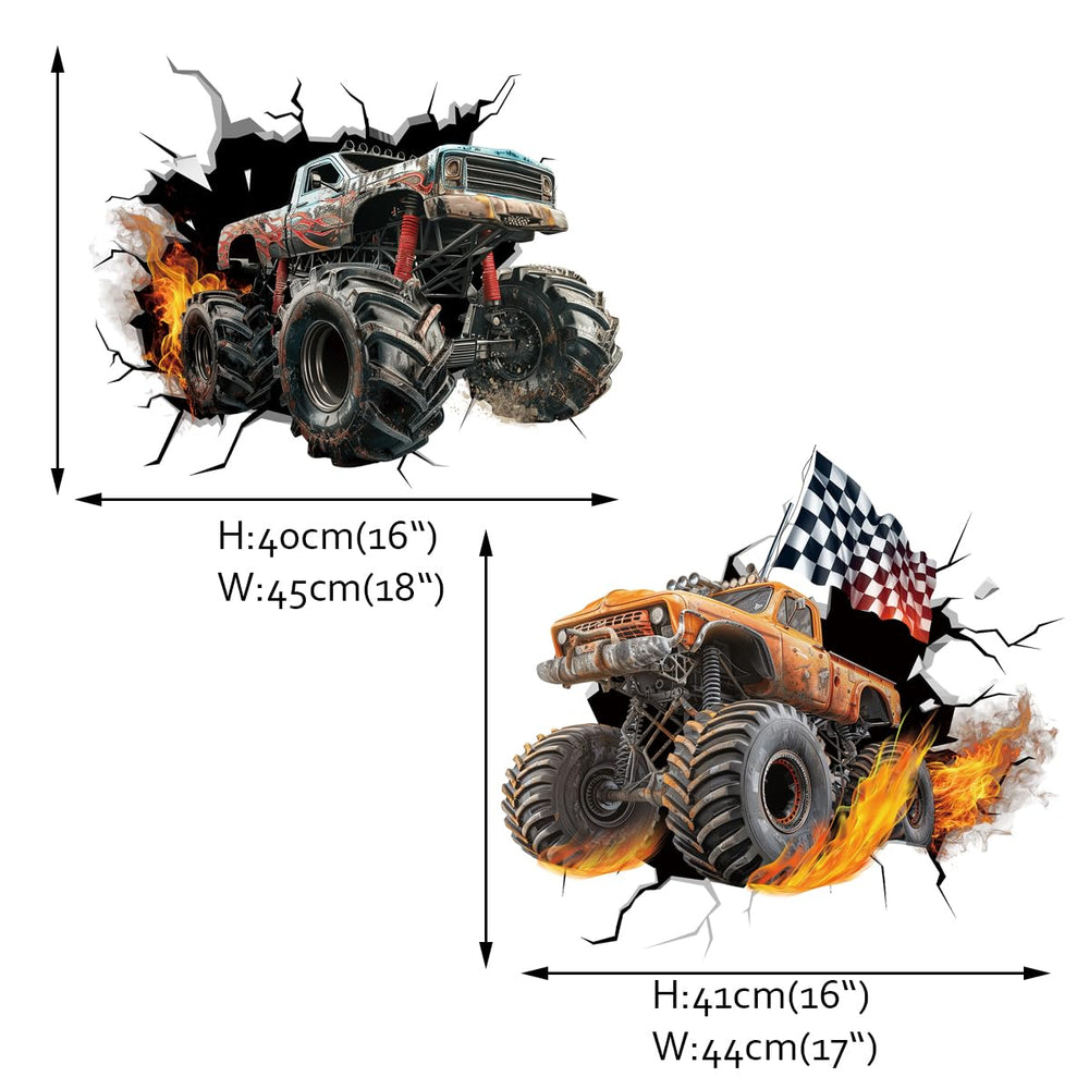 Runtoo Monster Truck Wall Decal is removable without damage, ideal for temporary themed rooms.