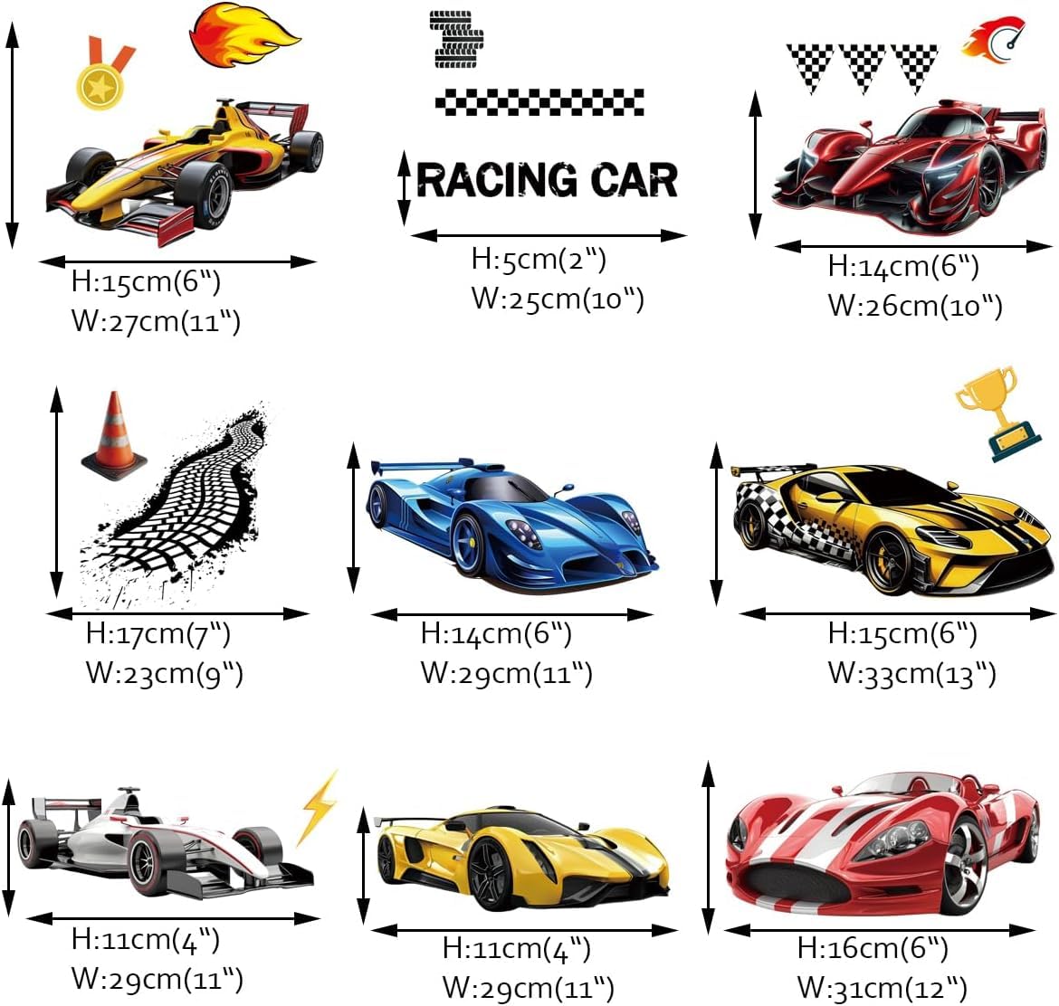 Runtoo nursery playroom car racetrack decals ideal for nurseries and kid spaces.