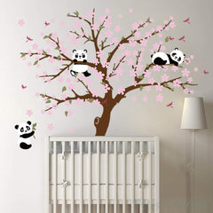 Runtoo Panda wall decal with cherry blossoms brightens bedrooms with gentle color and whimsy.