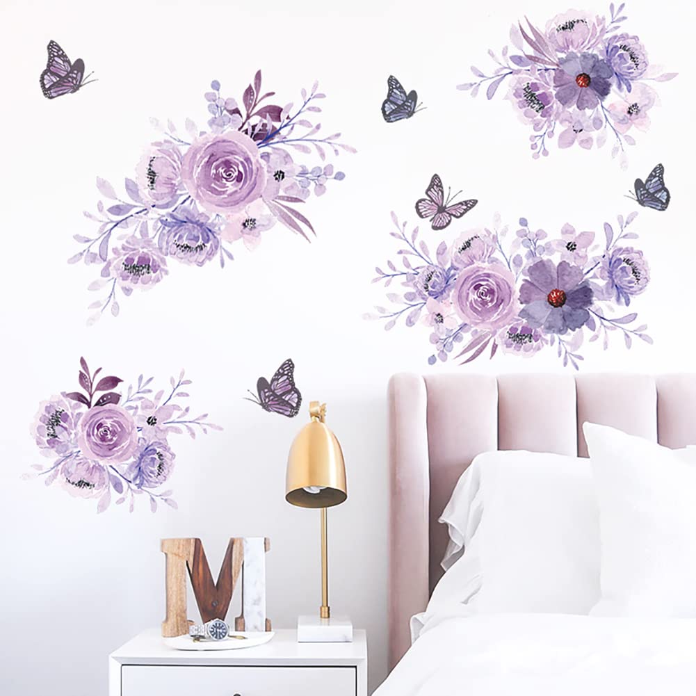 Runtoo peony wall decal bouquet with butterflies adds romantic color to walls for any room