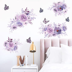 Runtoo peony wall decal bouquet with butterflies adds romantic color to walls for any room