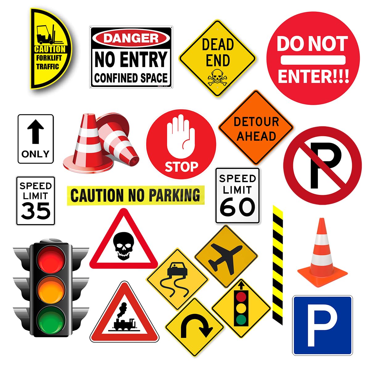 Runtoo road signs wall decals collection for a vibrant traffic-themed learning space