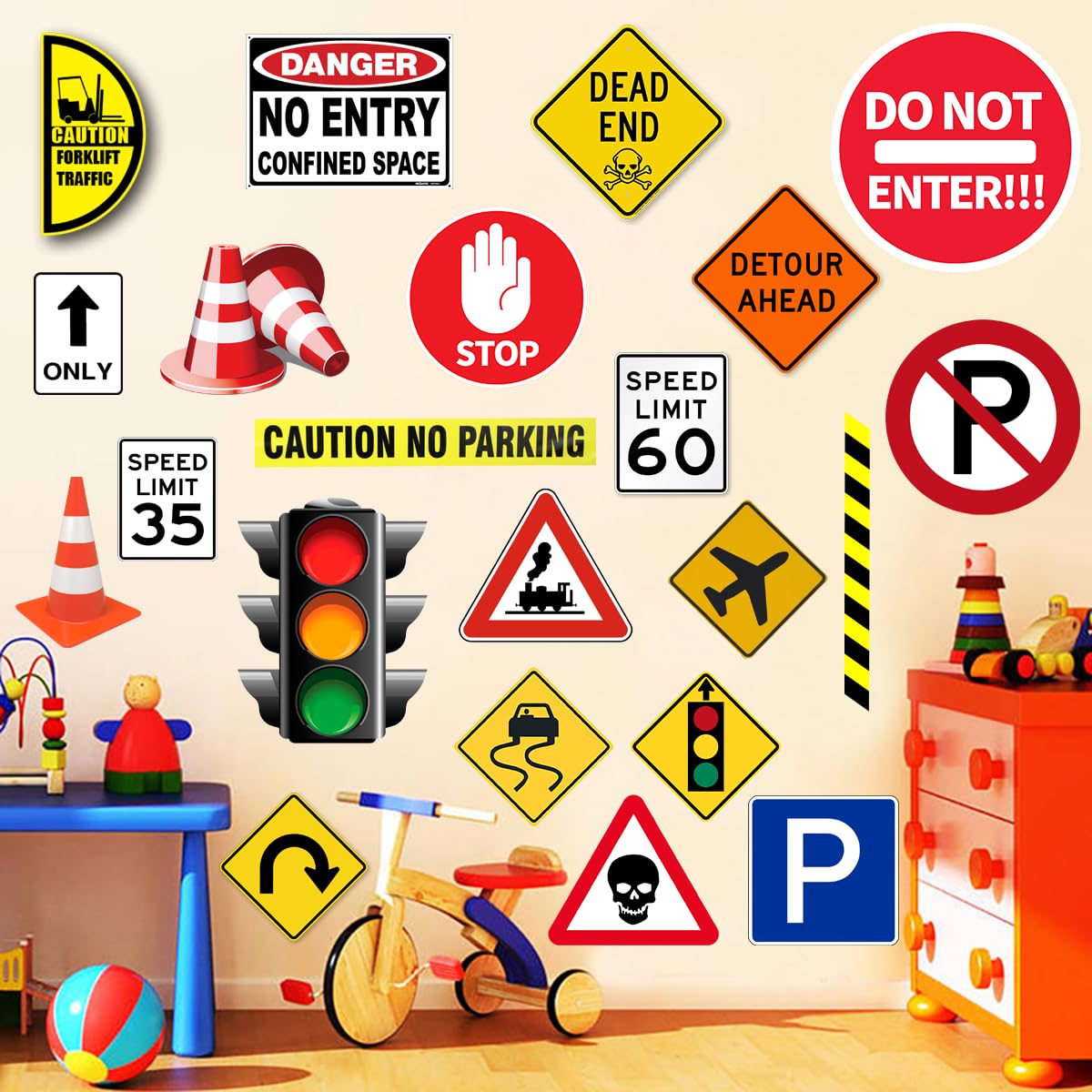 Runtoo stop sign wall decal as a playful classroom and playroom decor cue