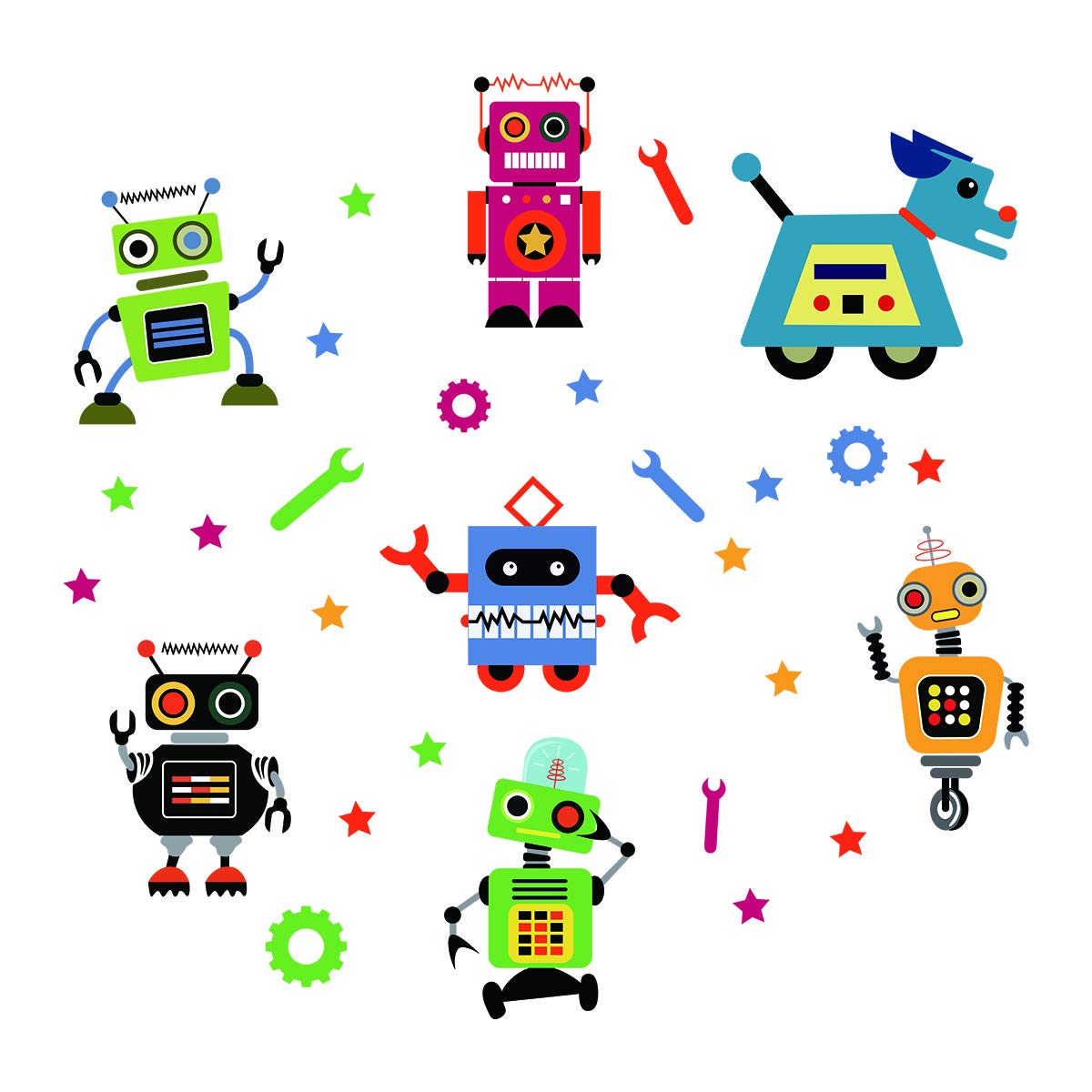Runtoo Robots wall decal blueprint style designs inspire STEM curiosity in students