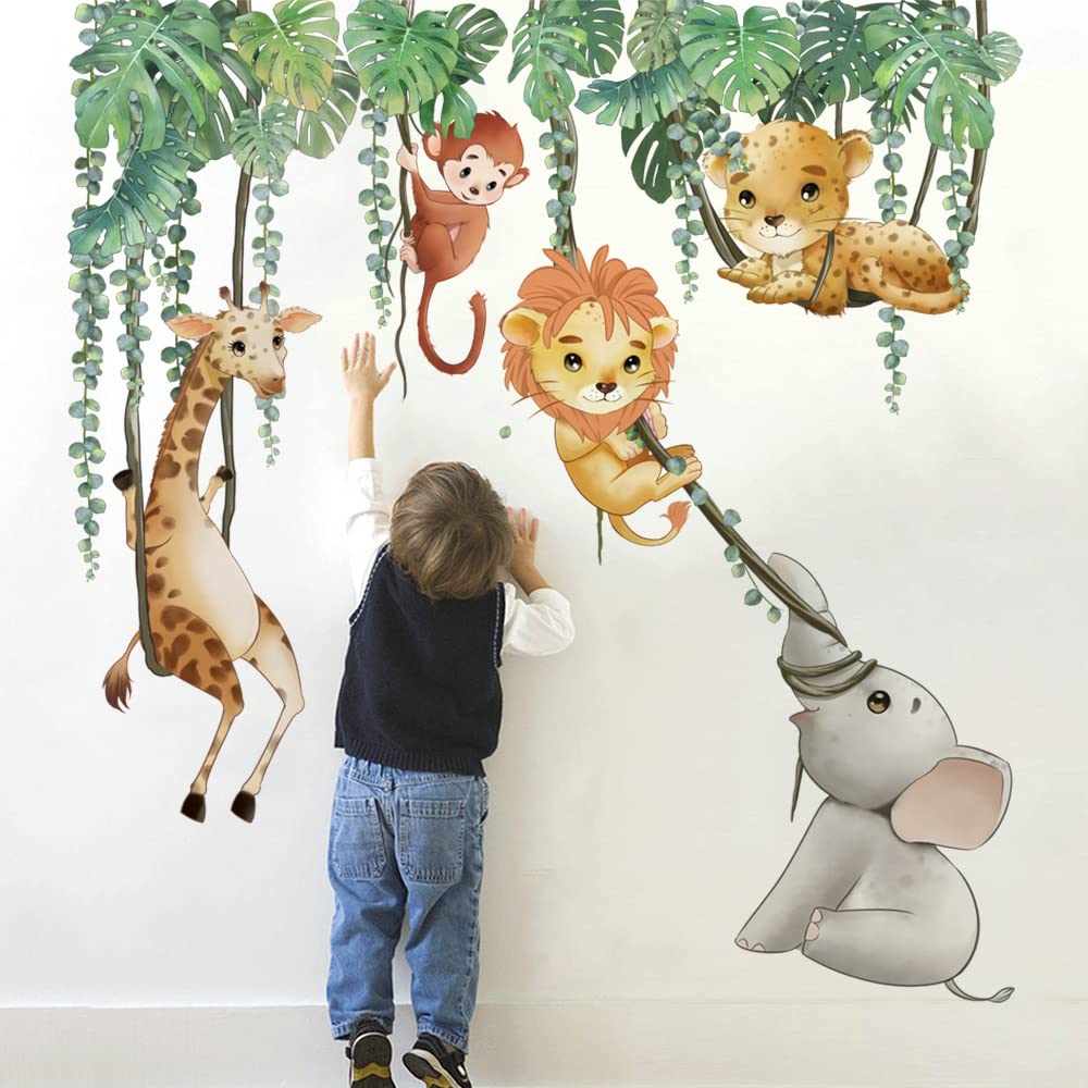 Runtoo Safari wall decal tropical leaves brighten the nursery ambiance