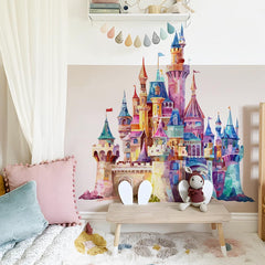 Runtoo watercolor castle wall art brightens a nursery and sparks imagination.