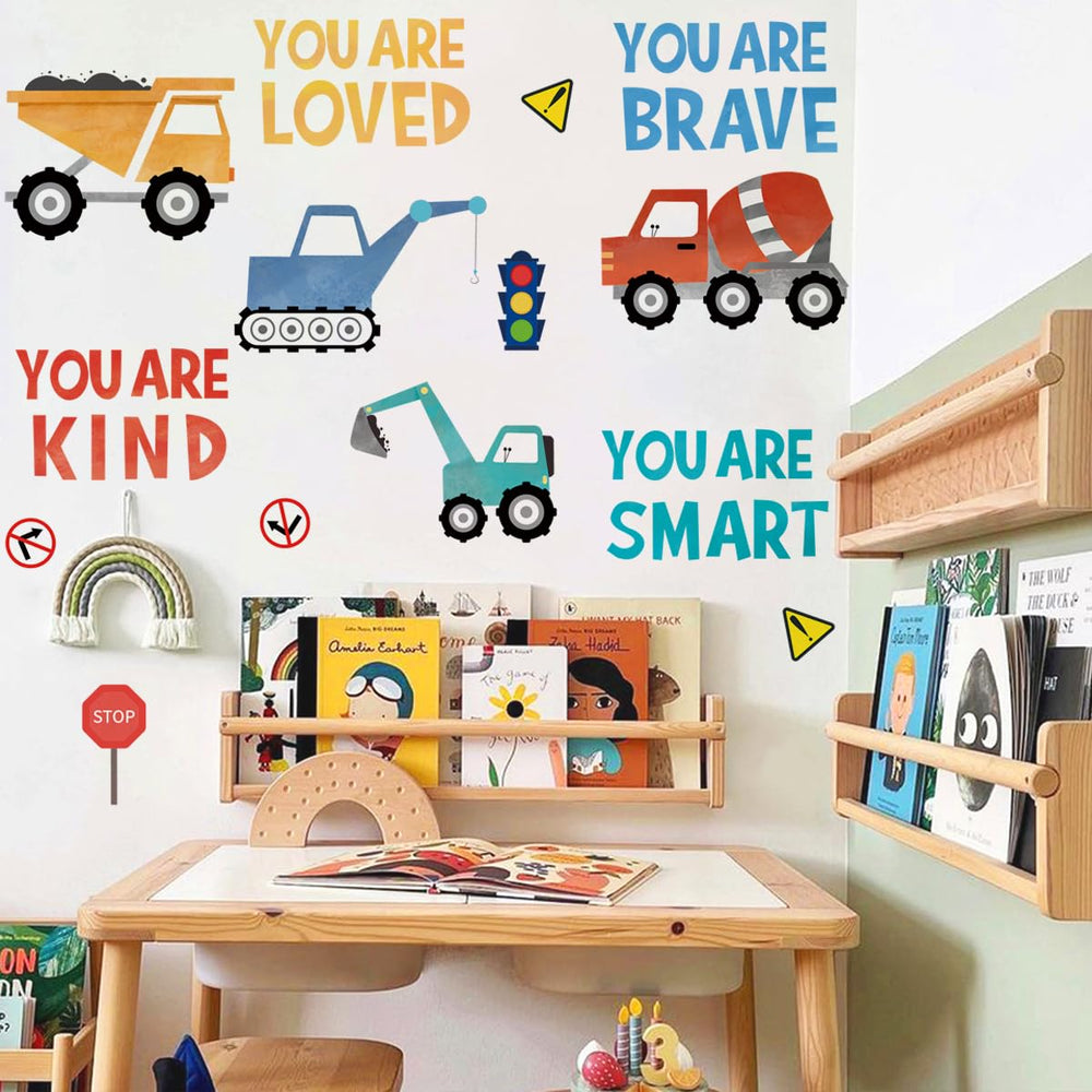 Runtoo watercolor vehicles wall art adds soft Boho color to classrooms.