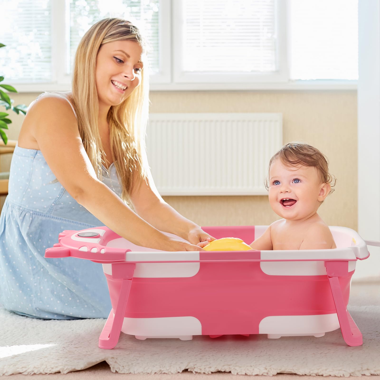 RURING crab-gray bathtub features rounded edges for a gentle, safe bath.