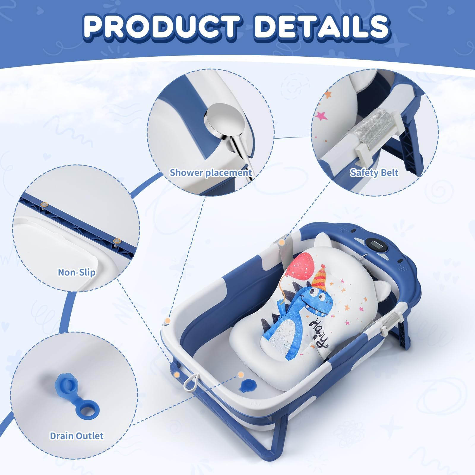 RURING Baby Bathtub temperature-monitor shows comfy bath use