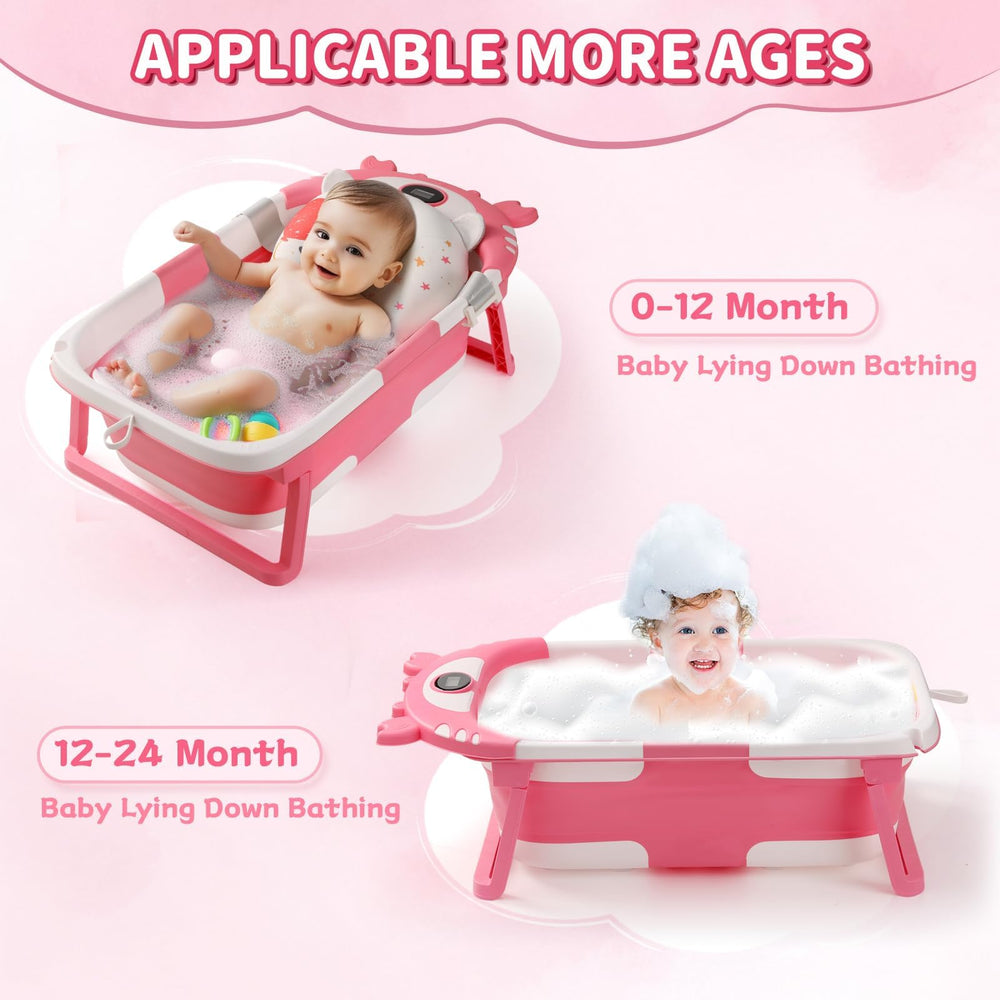 RURING baby bathtub with thermometer monitor helps gauge bath warmth at a glance.