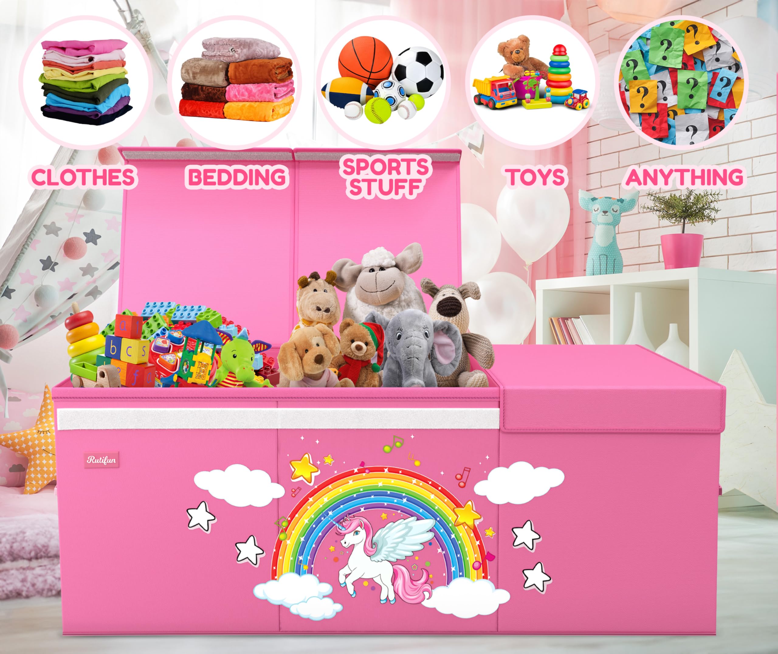 RUTIFUN XL Unicorn Toy Box collapsible design saves space when not in use