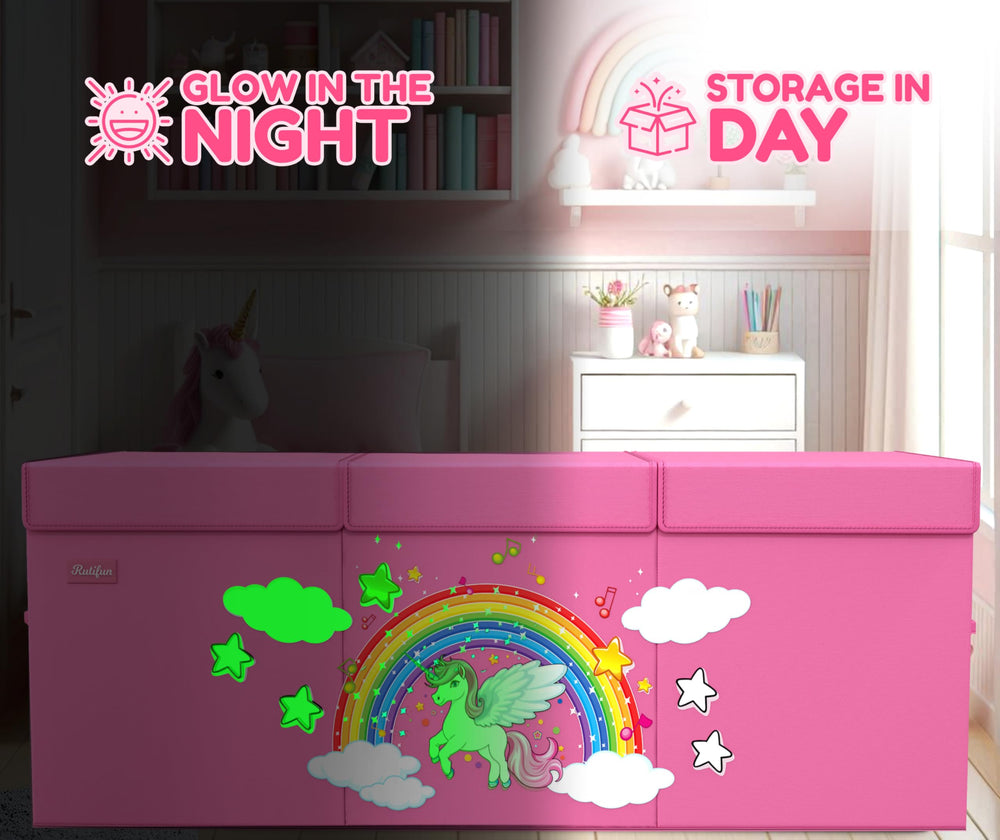 RUTIFUN XL Unicorn Toy Box linen fabric offers durable, soft-touch storage