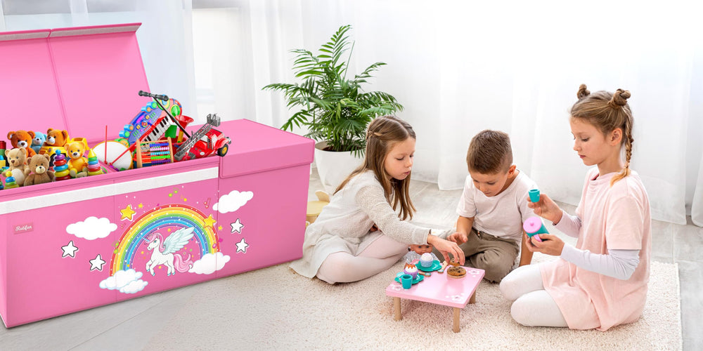 RUTIFUN XL Unicorn Toy Box mesh pocket stores small items for quick access