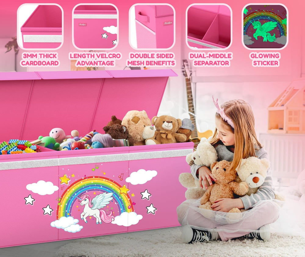 RUTIFUN XL Unicorn Toy Box removable dividers customize compartments