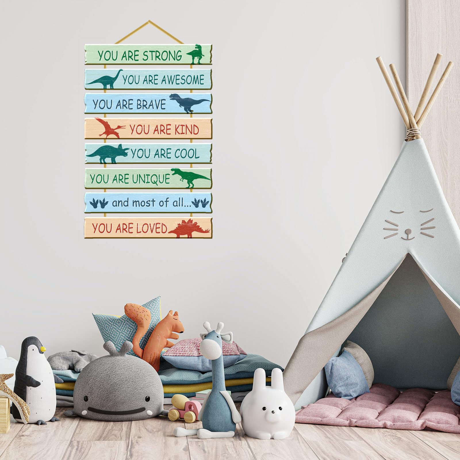 Rutiyoka dinosaur wall sign hemp rope hanging for secure display