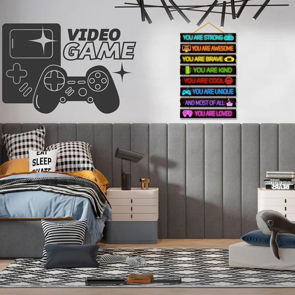 Rutiyoka game room decor showcased in a boy's bedroom for playful study and relaxation ambiance