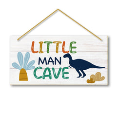Rutiyoka Little Man Cave dinosaur door sign adds playful dino decor to a nursery.