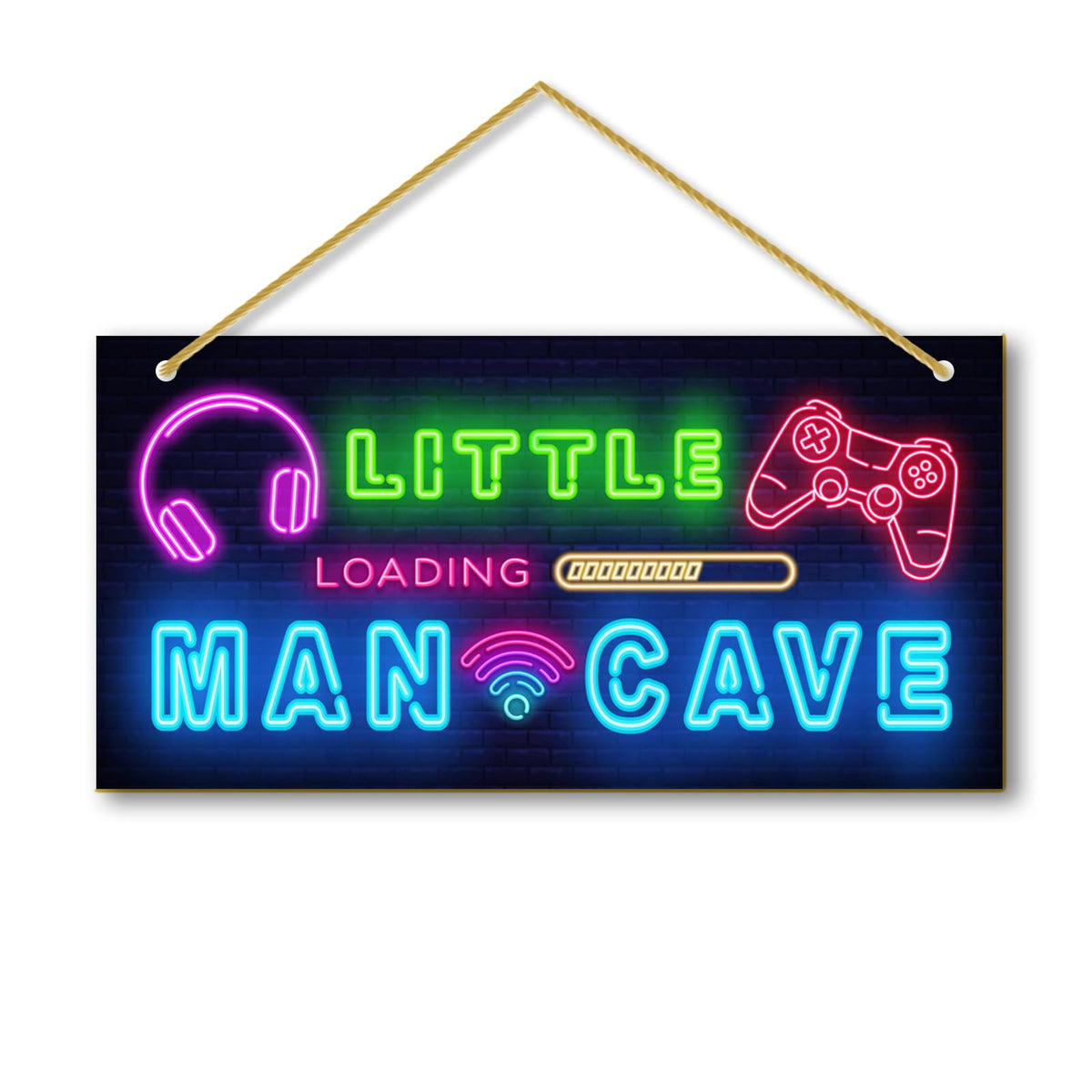 Rutiyoka Little Man Cave door sign front view with bold gaming graphics for teen rooms