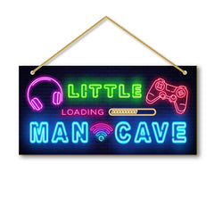 Rutiyoka Little Man Cave door sign front view with bold gaming graphics for teen rooms