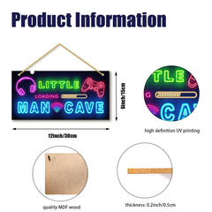 Rutiyoka Little Man Cave door sign neon graphics highlight gaming vibe on bedroom doors