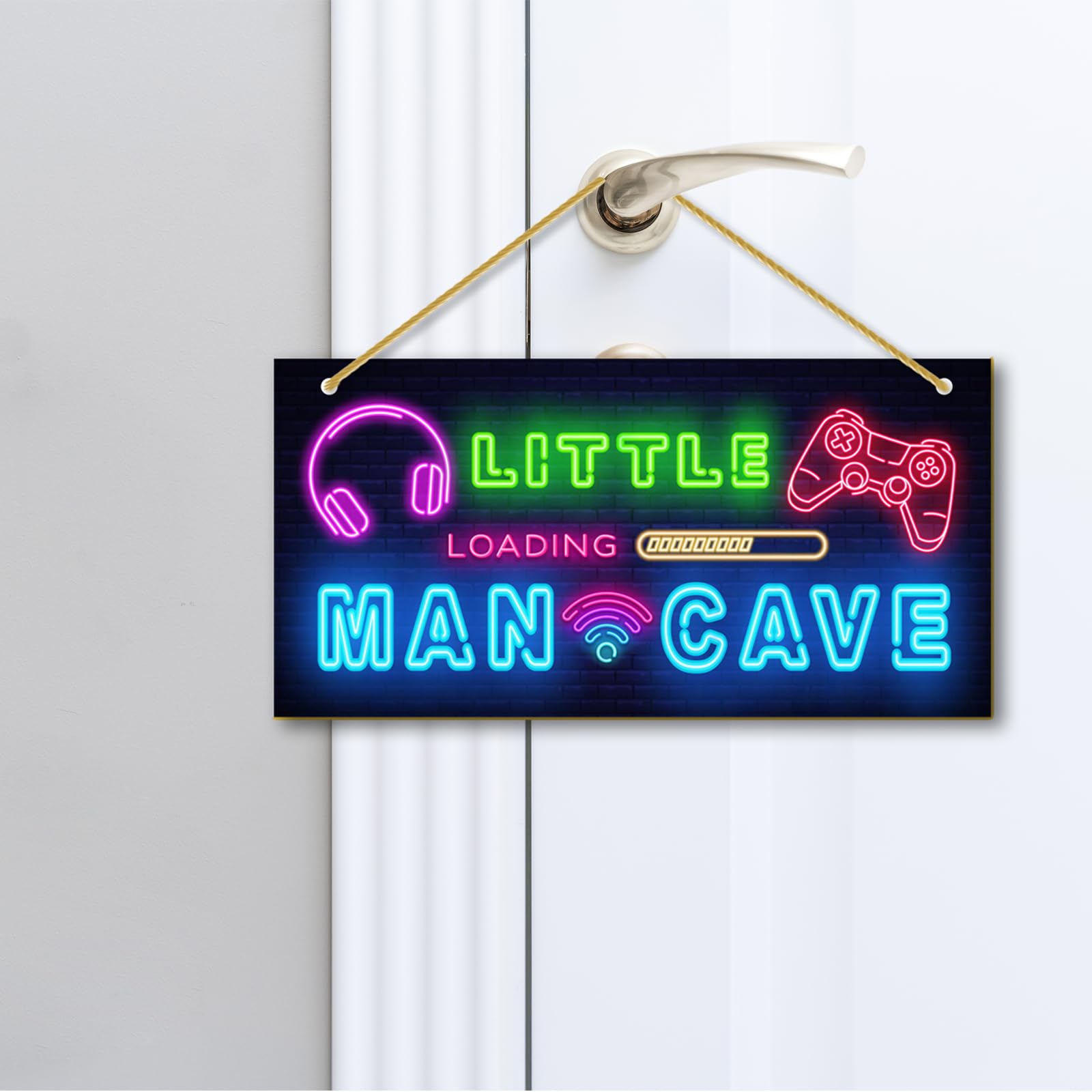 Rutiyoka Little Man Cave door sign wood finish adds retro modern feel to nursery walls
