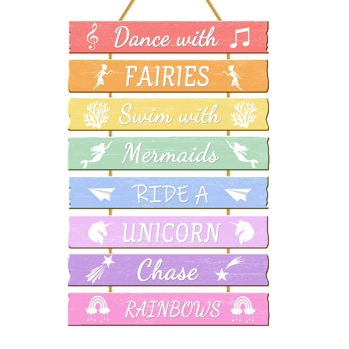 Rutiyoka rainbow wall art brightens a girl's room and inspires imagination.