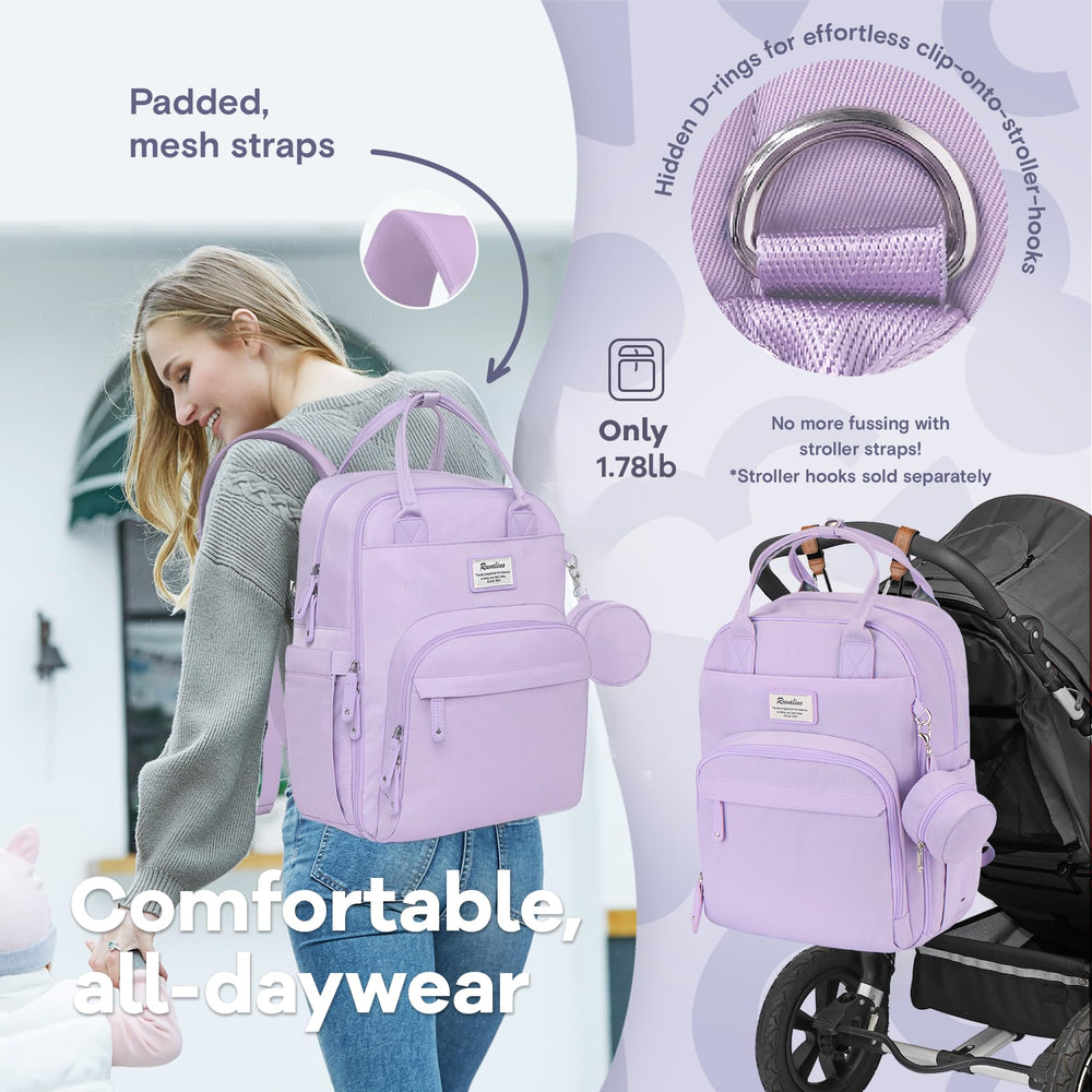RUVALINO diaper bag backpack taro purple adjustable strap for comfortable carry