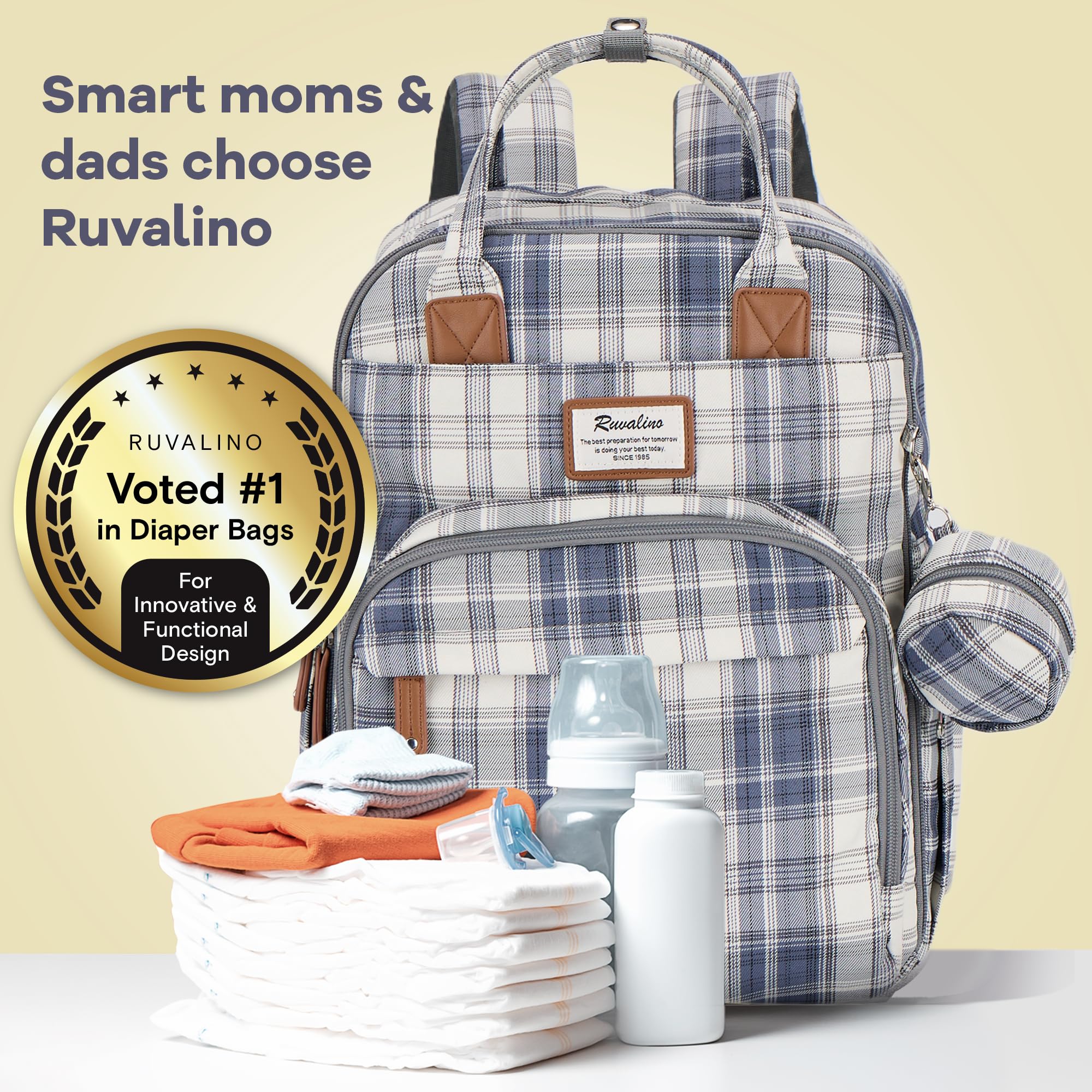 RUVALINO diaper bag backpack ergonomic straps reduce shoulder strain during busy days