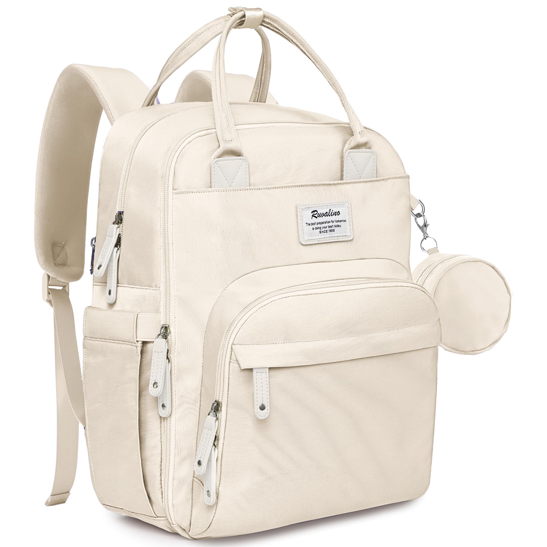 RUVALINO Diaper Backpack main compartments offer organized space for baby essentials on the go.