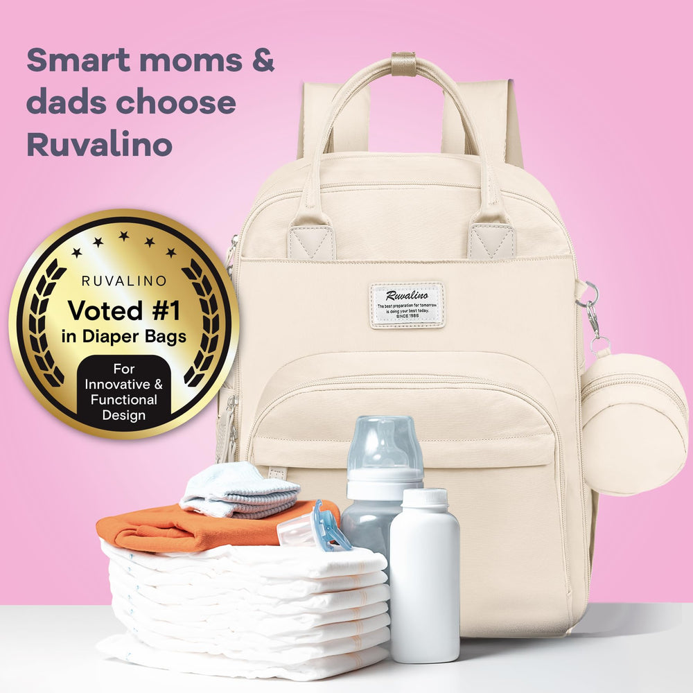 RUVALINO Diaper Backpack waterproof fabric protects contents during splashes and rain.