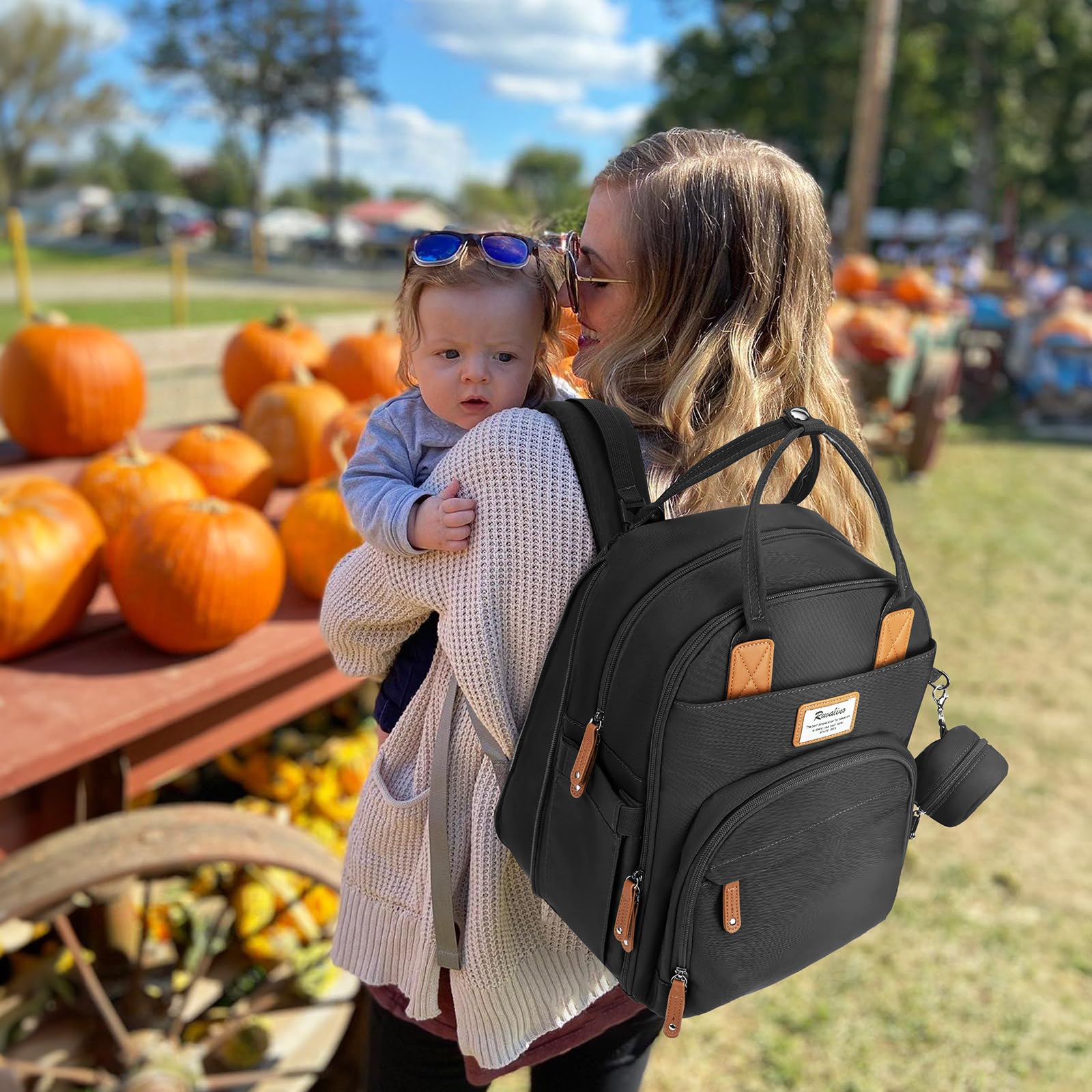 RUVALINO diaper bag backpack 17 pockets help organize baby items efficiently