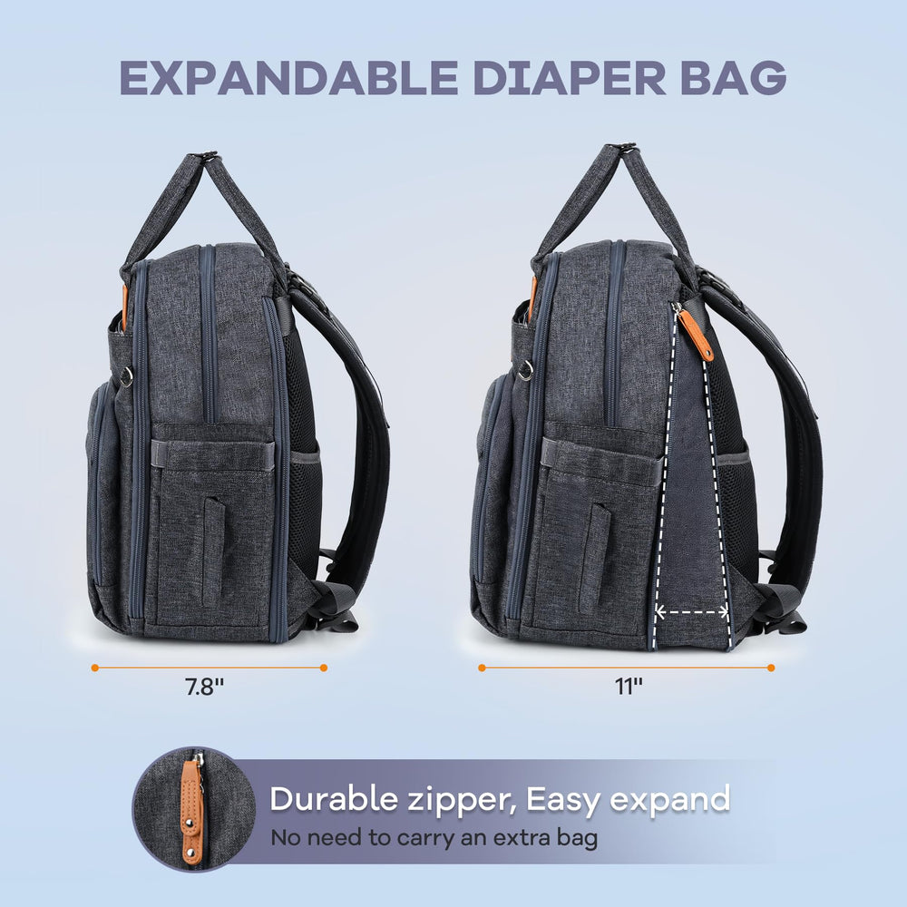 RUVALINO Diaper Bag Backpack expands to 40L for extra baby essentials on trips