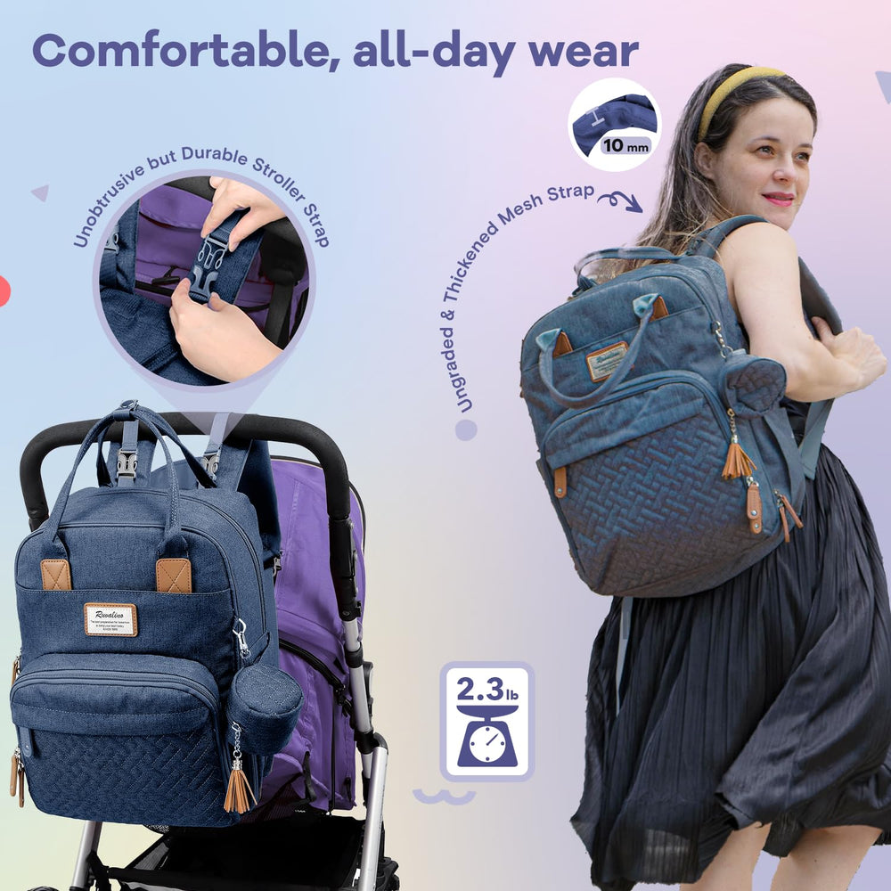 RUVALINO diaper bag backpack anti-theft back pocket secures valuables.