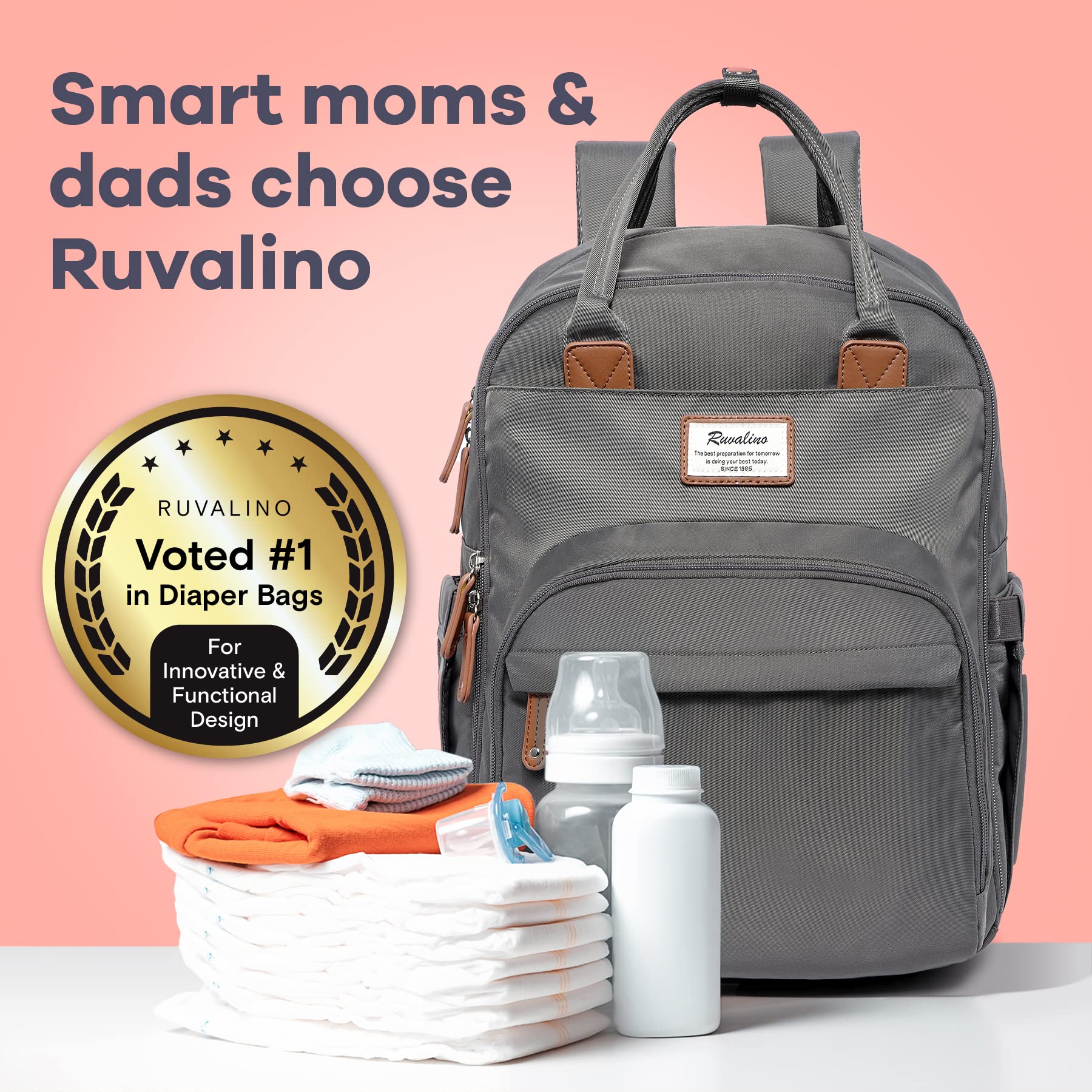 RUVALINO diaper bag backpack changing pad included provides comfortable diaper changes.