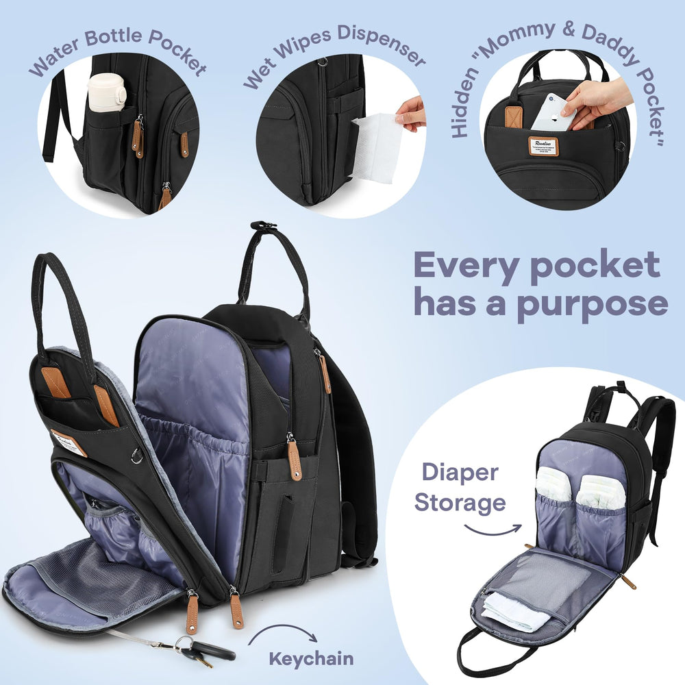 RUVALINO diaper bag back pack changing pad included for on-the-go changes